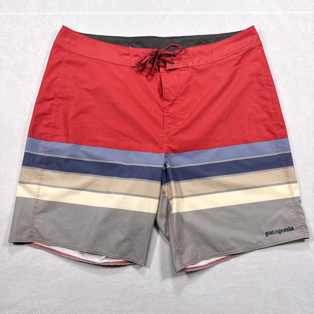 PATAGONIA Men's 34 Red Multicolor Striped Hydro Series Boardshorts Swim Trunks